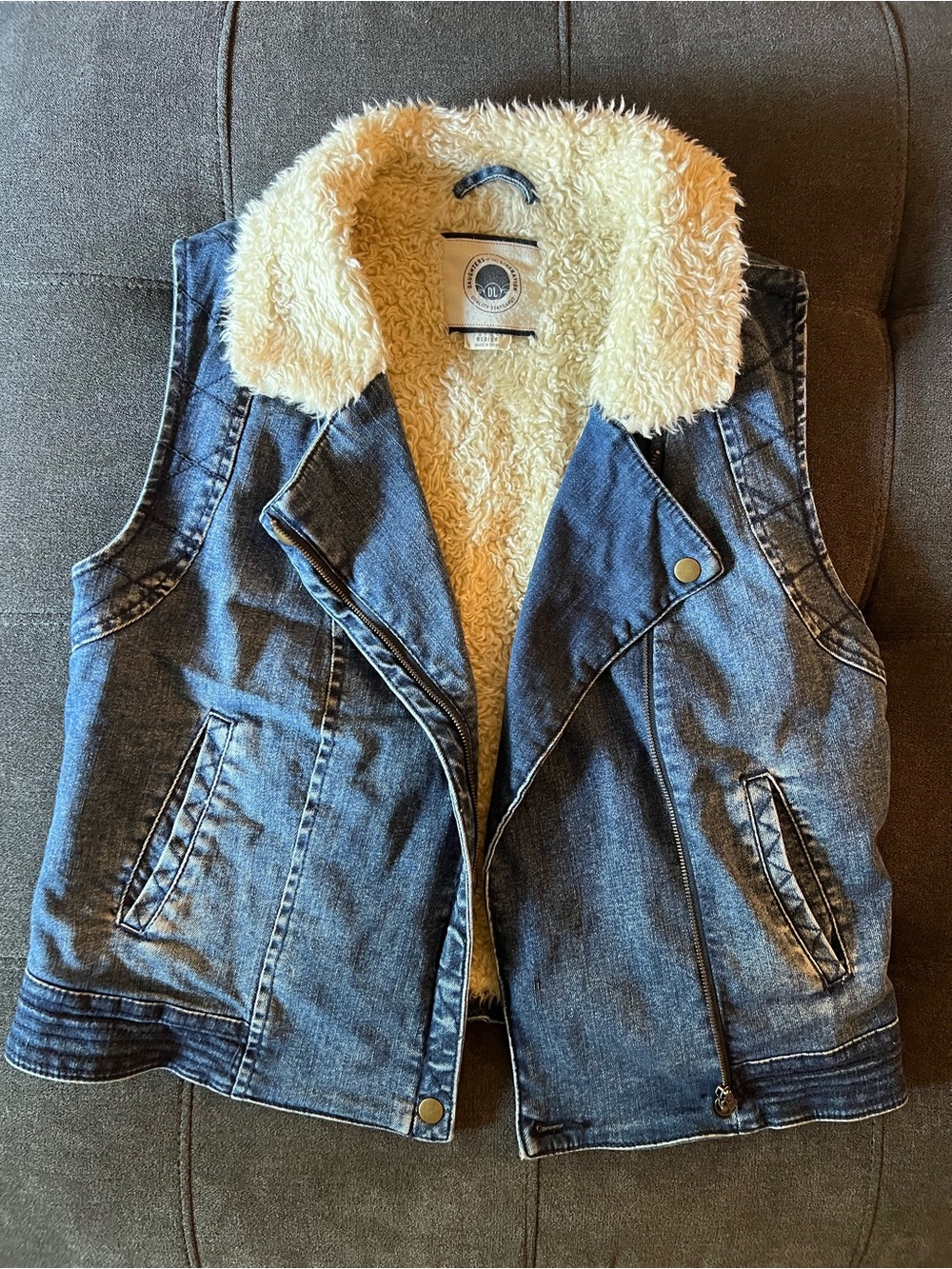 Anthropologie Daughters of the Liberation Sherpa-Lined Denim Vest